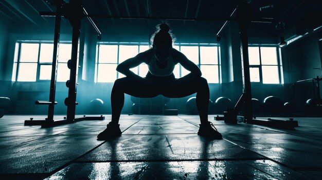 Photo powerful crossfit practice dynamic pose silhouette