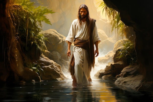 powerful depiction of Jesus Christ his aura a blend of compassion and divinity