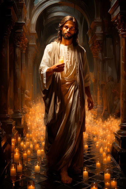 powerful depiction of Jesus Christ his aura a blend of compassion and divinity