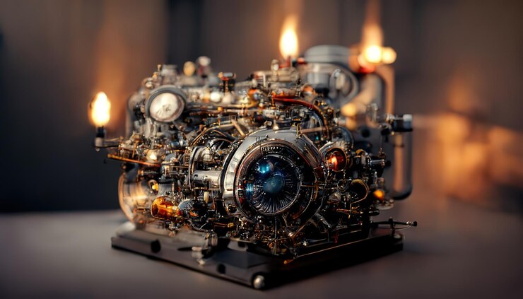 Photo the powerful engine of a car internal design of engine car engine part modern powerful car engine 3d render raster illustration
