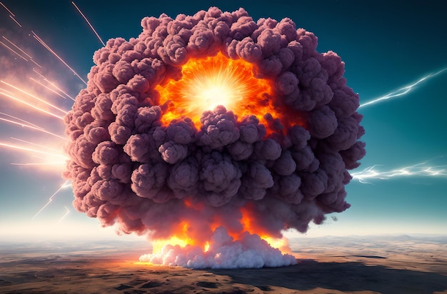 A powerful explosion blast from the bomb Nuclear bomb tests Generative AI