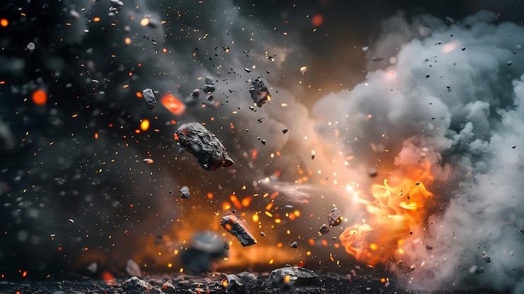 Photo powerful explosion with smoke and debris