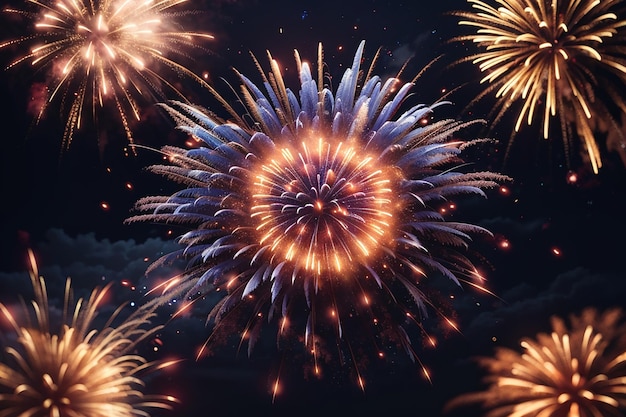 Powerful fireworks explosion in night