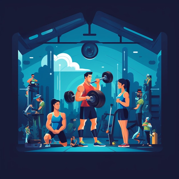 Powerful Fitness Unlocking the Benefits of Flat Design and Vector Images in Gym with Muscle Trainin