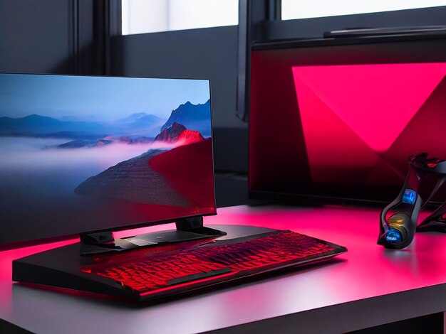 powerful gaming laptop sitting on a sleek modern desk image free download