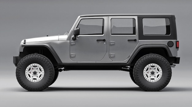 Powerful gray tuned SUV for expeditions in mountains, swamps, desert and any rough terrain