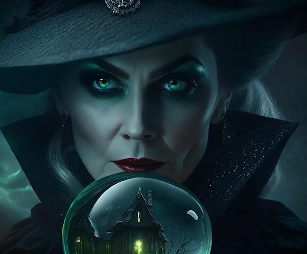 Powerful Green Crystal Ball Sorceress