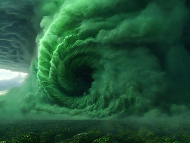 Photo powerful green tornado generative ai