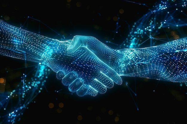 Powerful handshake background business digital format in abstract technology of the future