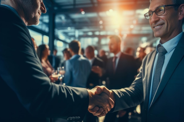 A powerful handshake exchanged at a professional networking event