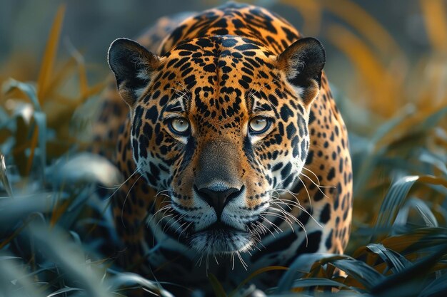 A powerful jaguar stalking through the jungle