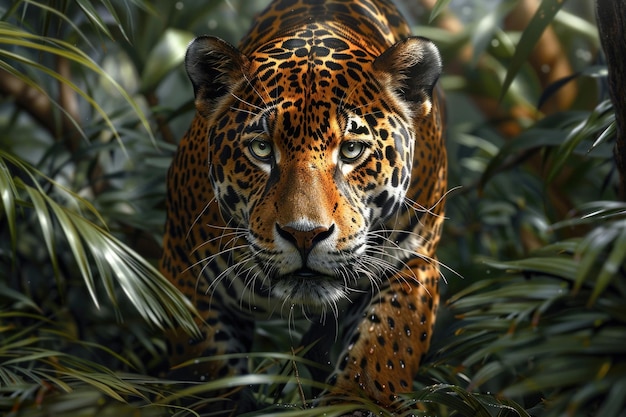 A powerful jaguar stalking through the jungle