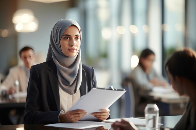 The Powerful Leadership of a Hijabi Businesswoman Unveiling Success in a Corporate Meeting