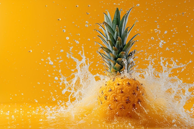 Powerful liquid explosion pineapple Orange Background