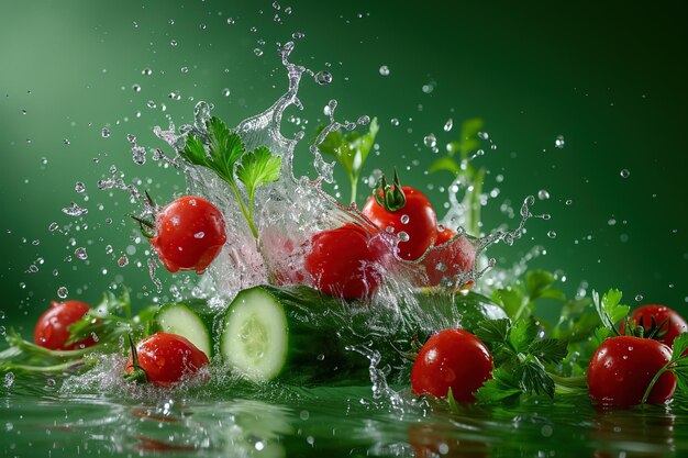 Powerful liquid fresh vegetables Included are tomatoes cucumber and herbs