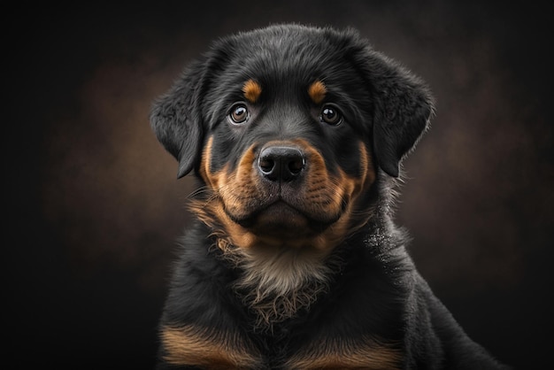 Мощное и лояльное изображение собаки ротвейлера на темном фоне