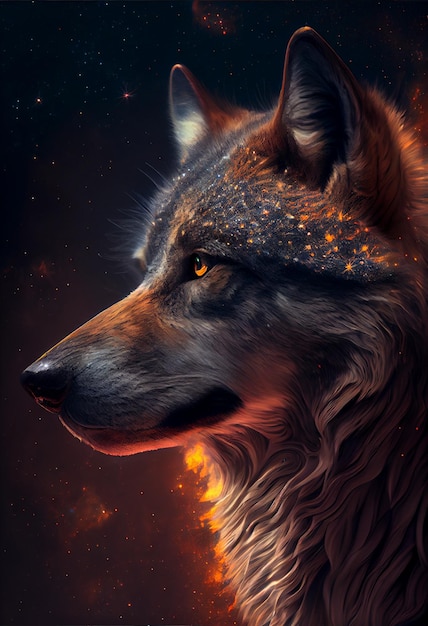 A powerful majestic royal serious cosmic grey wolf Generative Ai