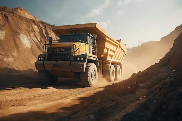 Powerful mining dump truck in sand pits Big truck in the sand Generative AI