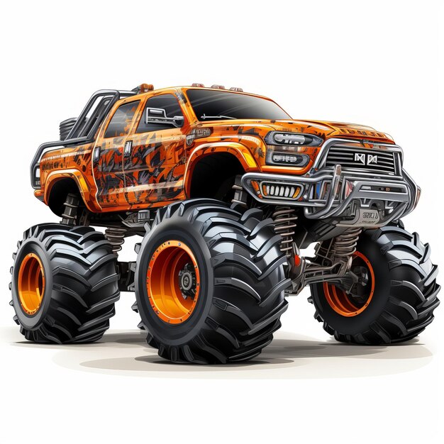 Мощный клип Monster Truck Ошеломляющий реализм 8k на белом фоне