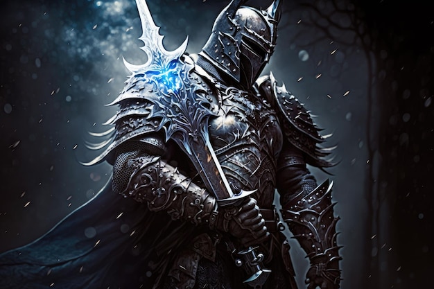 Powerful mystical knight with sword in hand as guardian warrior