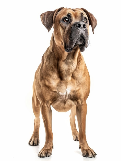 A powerful and obedient Boerboel dog beautifully isolated on a white background showcasing its strong and muscular build