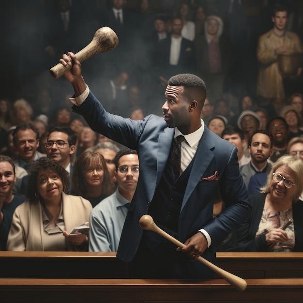 The Powerful Perspective Capturing a Photorealistic Black Auctioneer with an Auction Hammer