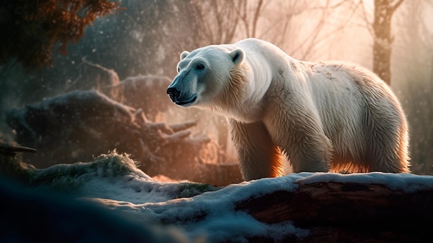 Powerful polar bear navigates the frozen tundra of the North Pole Generative AI