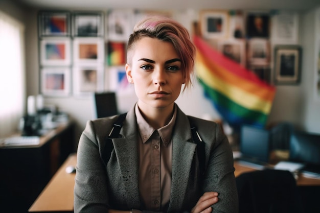 Powerful portrait of office worker woman lgbtq acceptance generative ai