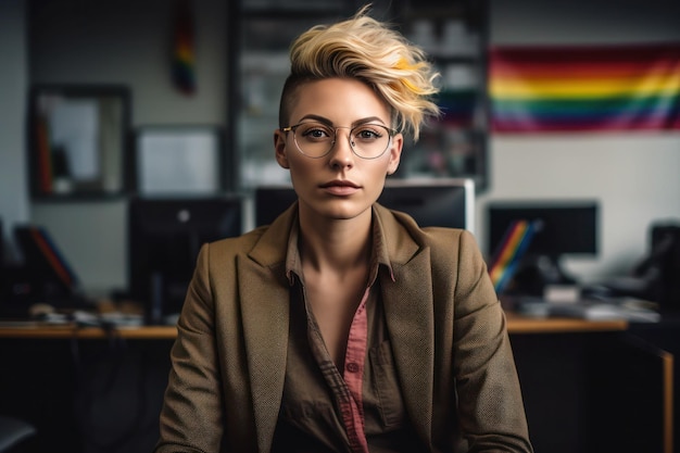 Powerful portrait of office worker woman lgbtq acceptance generative ai