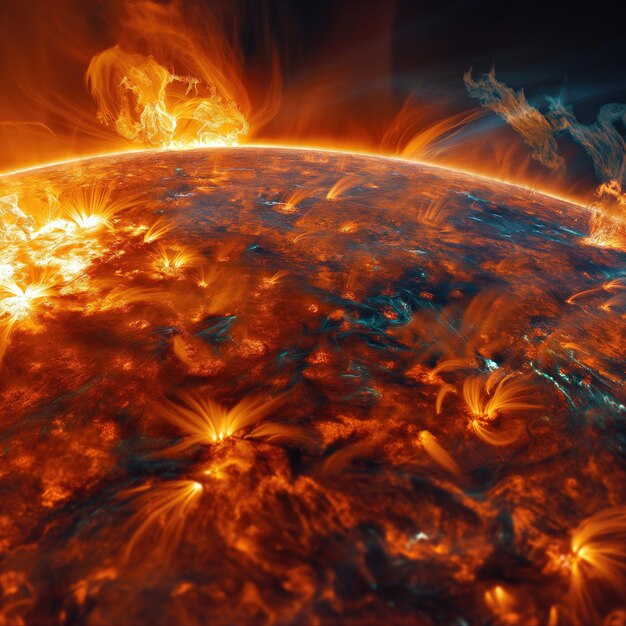 Photo powerful solar flare close up solar flare ai