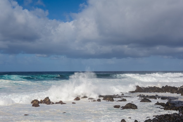 A powerful storm in the Atlantic Ocean in a bay on the coast of Tenerife. Spain