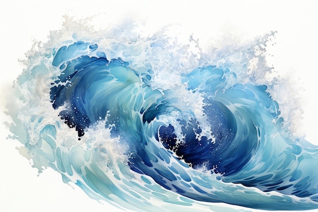 Powerful Surge Isolated Large Stormy Sea Wave in Deep Blue on White Background Generative AI