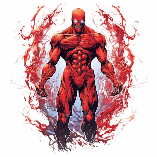 Powerful Symbolism Red Man With Flaming Eyes Comic Book Illustration