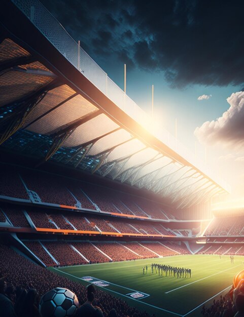 powerful vibrant football stadium front view cinematic