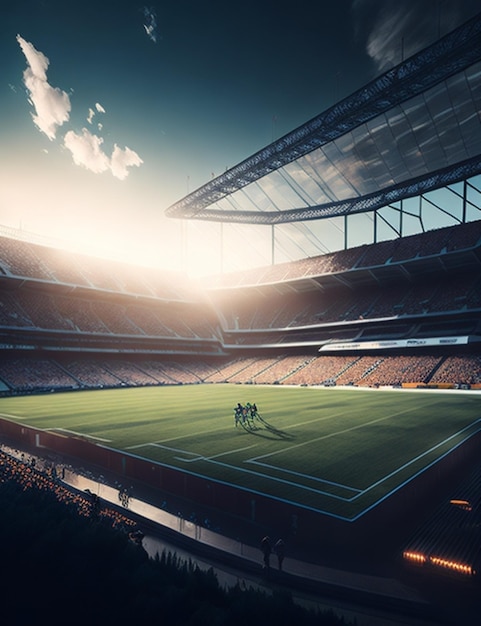 powerful vibrant football stadium front view cinematic