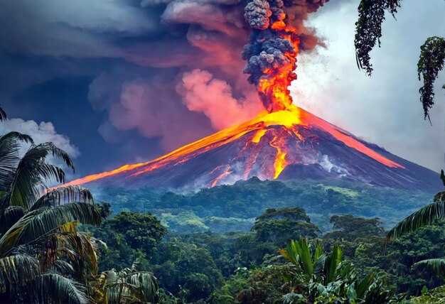 Photo powerful volcanic eruption