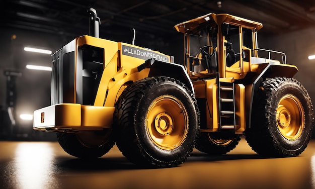 Powerful wheel loader or bulldozer isolated on sky background