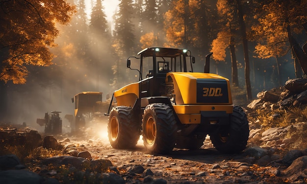 Powerful wheel loader or bulldozer isolated on sky background