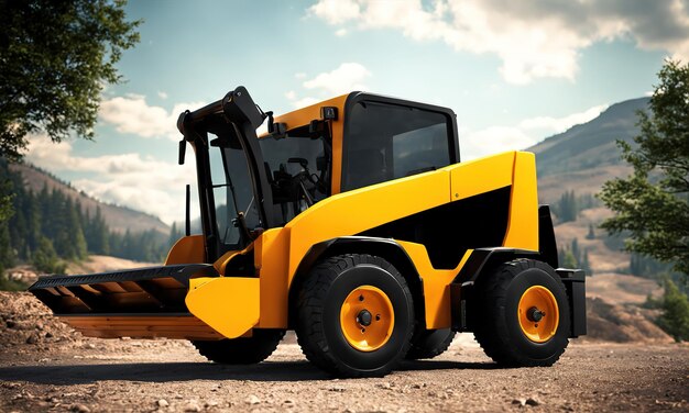 Powerful wheel loader or bulldozer isolated on sky background