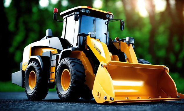 Powerful wheel loader or bulldozer isolated on sky background