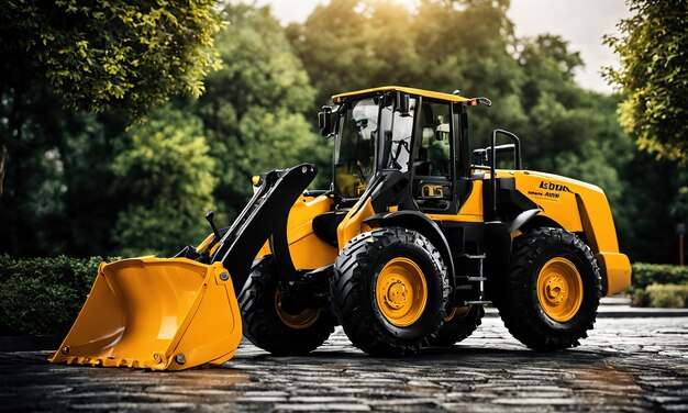 Powerful wheel loader or bulldozer isolated on sky background