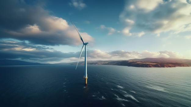 Powerful Wind Turbine Harnessing Energy in Stormy Ocean AI Generated