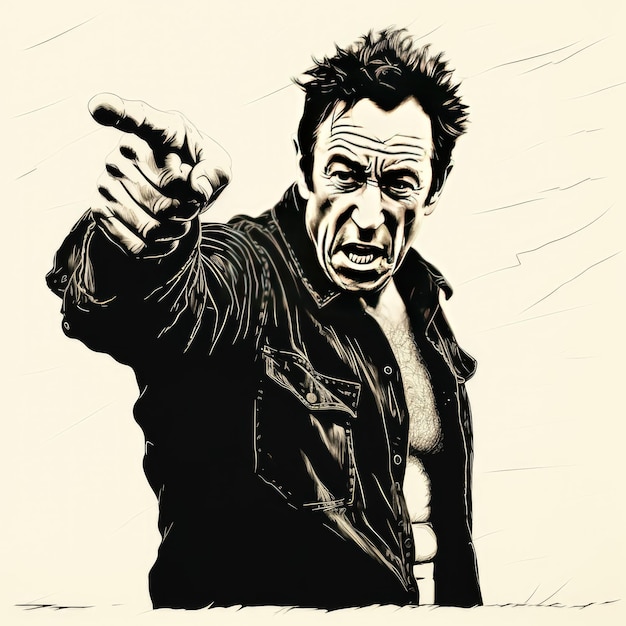 Photo powerfully expressive bruce springsteen's intense wood carved stamp illustration