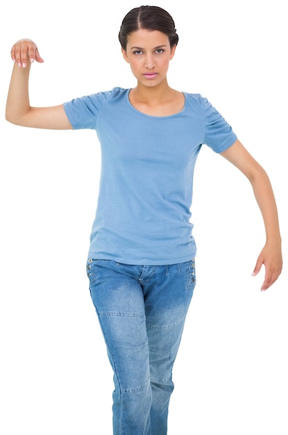 Powerless brunette in jeans and tshirt