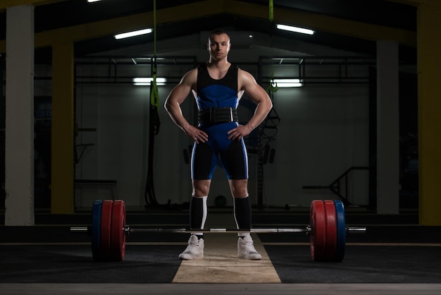 Powerlifter Heavy Weight Barbell Exercise Deadlift in Powerlifting