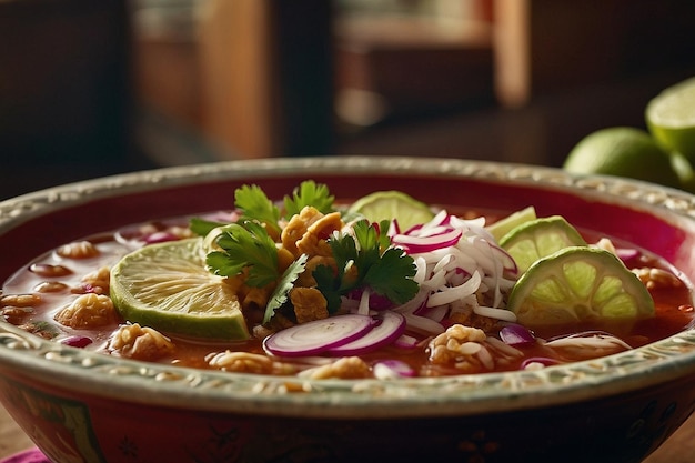 Foto servizione tradizionale della ciotola di pozole