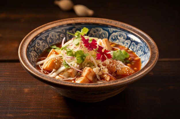 Foto la perfezione di pozole, un'esplorazione cordiale della delizia della zuppa messicana.