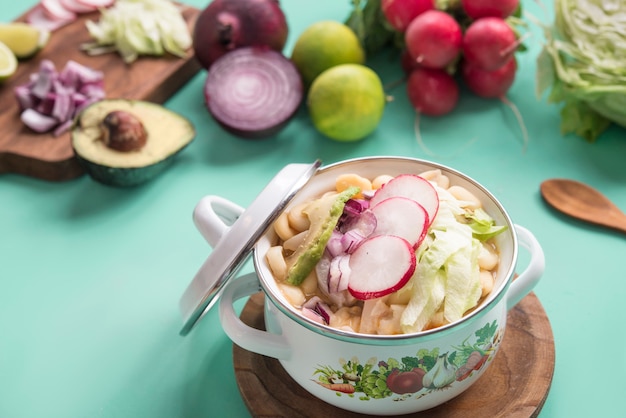 Pozole red typical mexican food