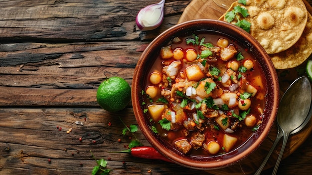 Pozole Traditional Mexican Stew in Vibrant Bowl