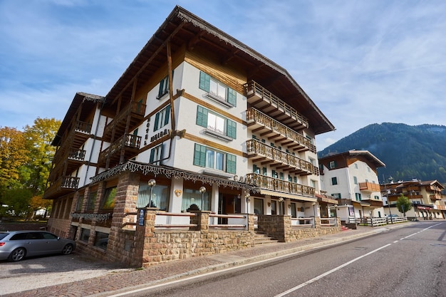 Pozza di Fassa Italy October 18 2018 The view of street in small Italian town